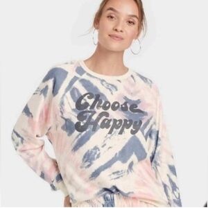 Grayson Threads Tie Dye Choose Happy Sweatshirt Lounge Off White Crewneck XS